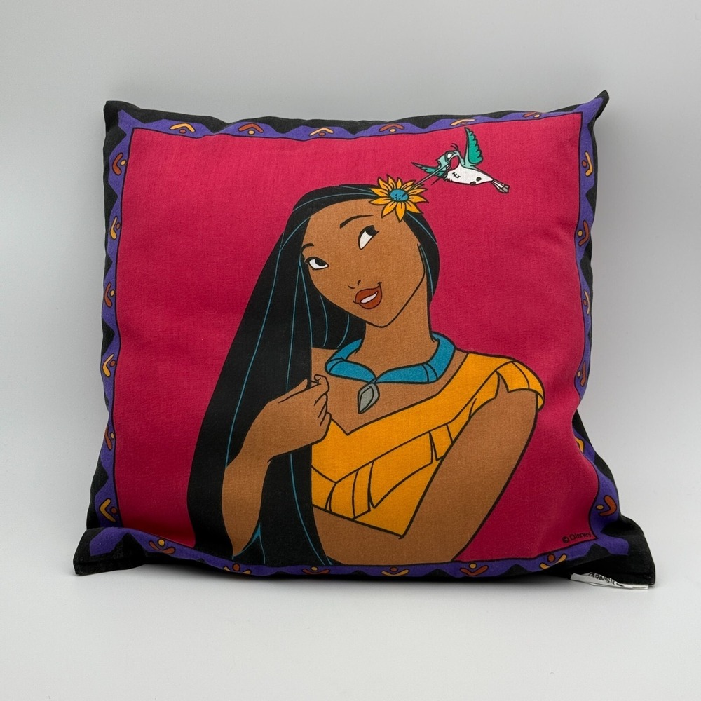 Vintage Pocahontas Pillow Rare Throw Decorative Disney 90s 16" x 16" Colorful